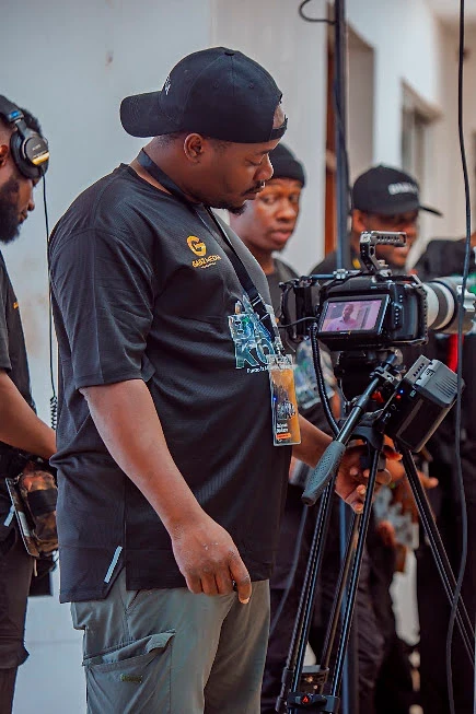 Camera operator checking a shot